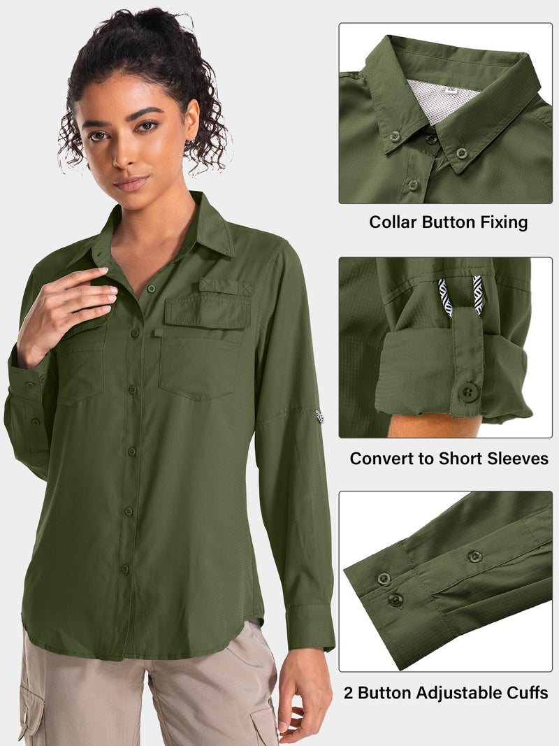 Toomett Women safari shirts Sun Protect Lightweight Long Sleeve Travel Hiking Kayak Cruise Outdoor Cool Shirts,F5026,Army Green,L - Image 4